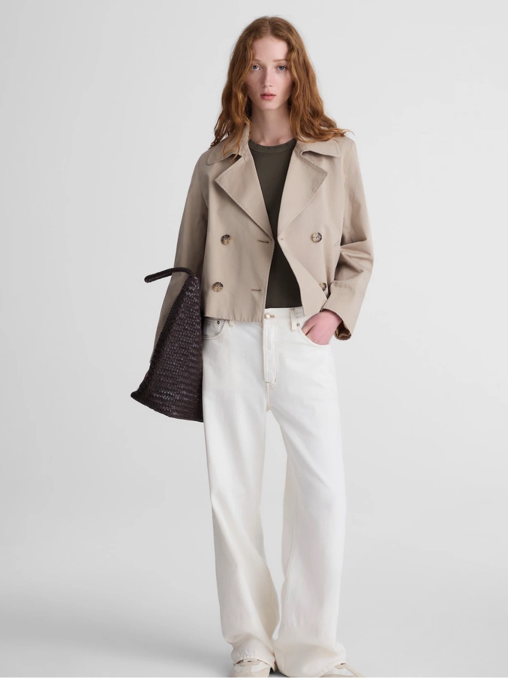 Madewell Cropped Trench Coat Beige / Coastal Dune Size Medium NWT NZ511 - Picture 5 of 14